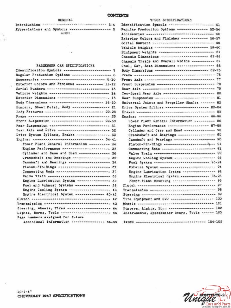1947 Chevrolet Specifications Page 40